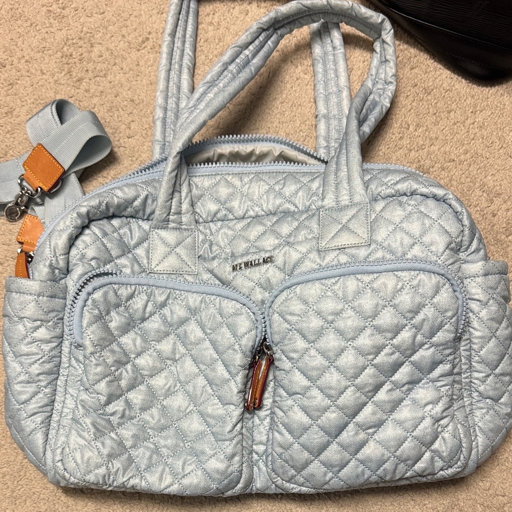 Mz wallace Light Blue Quilted nik duffle Bag